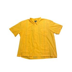 TropiCool‎ Mens Yellow Short Sleeve Embroidered Guayabera Shirt Size 2XL Pleated